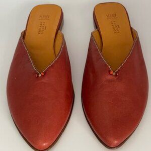 Henry Cuir Women's Beaded Stitch Dk Tan Leather Flat Mule Shoes Size 8 EU 38.5